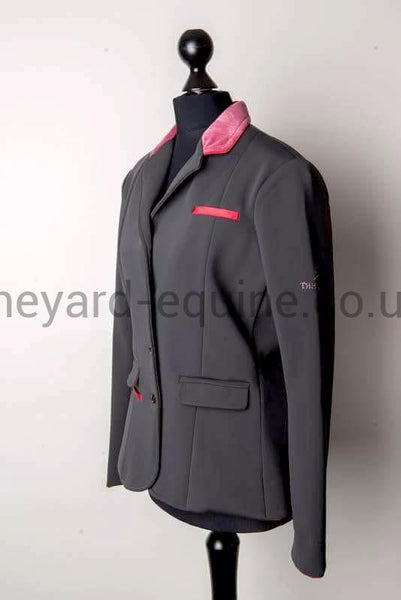 DESERATA COMPETITION JACKET - BUTTON STYLE GREY & PINK-Competition Jackets-Deserata-Grey-Raspberry-UK 10-The Yard