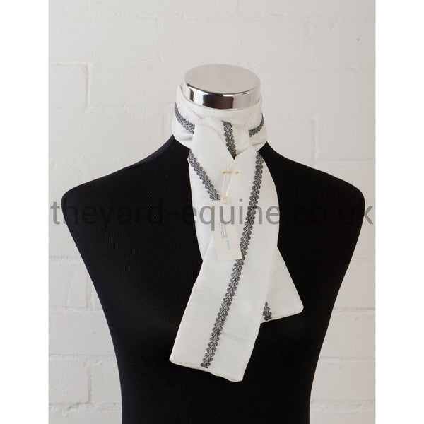 Nikki B Dark Silver Feather Braid Stock - Ivory-Stock-Nikki B Bespoke Dressage Stocks-Dark Silver Braid White-The Yard