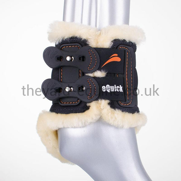 eQuick eShock Sheepskin Fetlock Boots-Tendon Boots-eQuick-Small-Black-Hind-The Yard